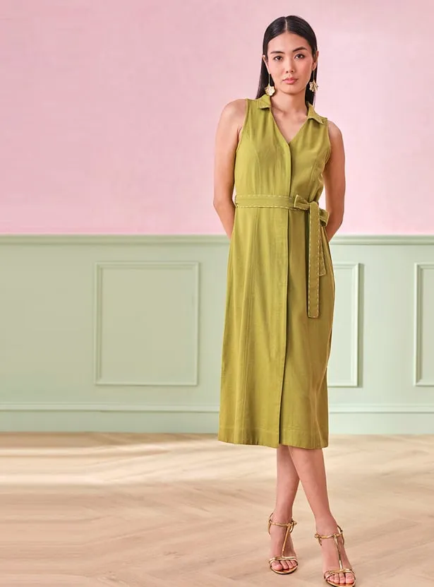 AND Solid Belted Shirt Dress